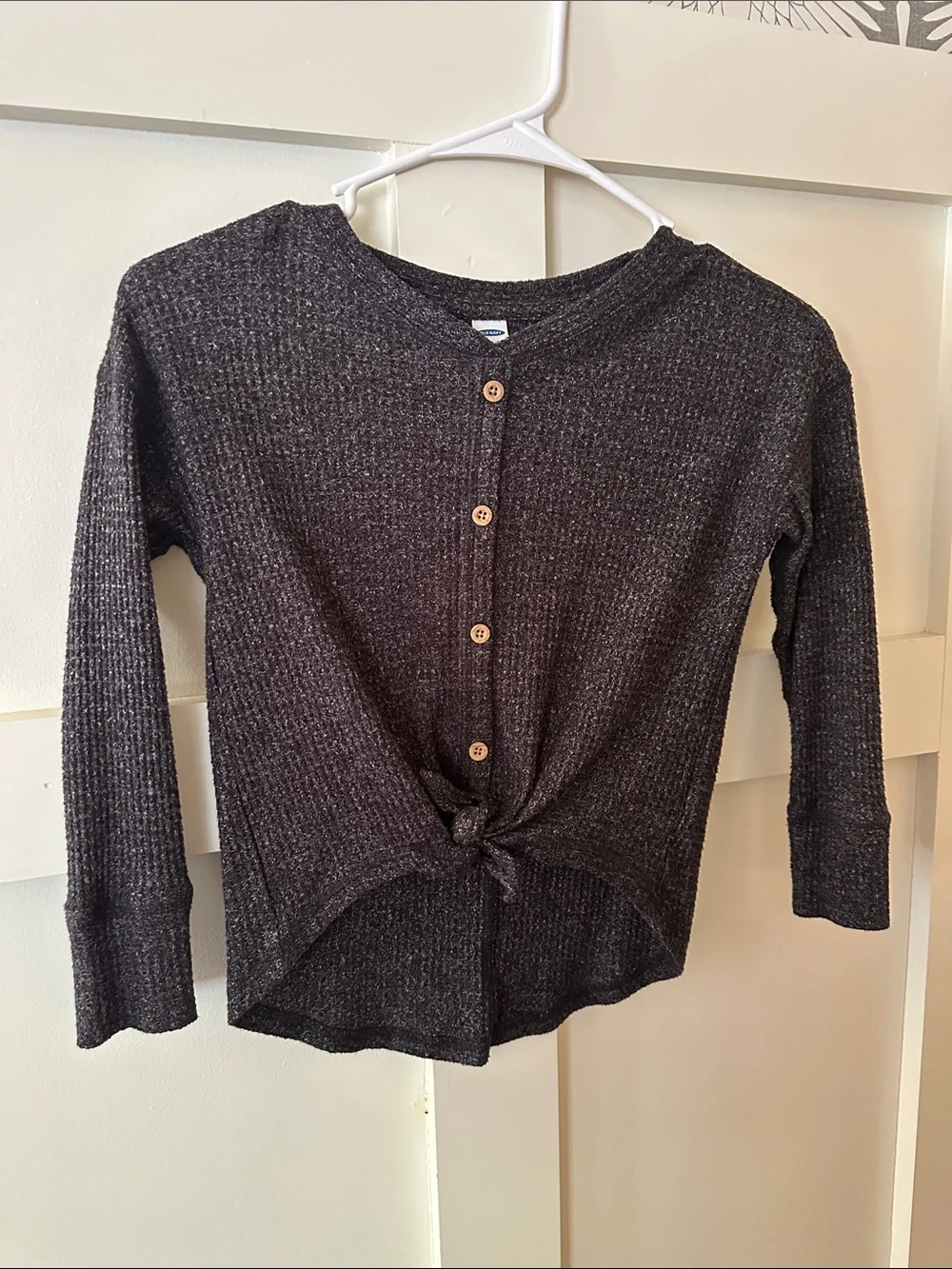 Old Navy Gray Ribbed Button-Front Knot Sweater